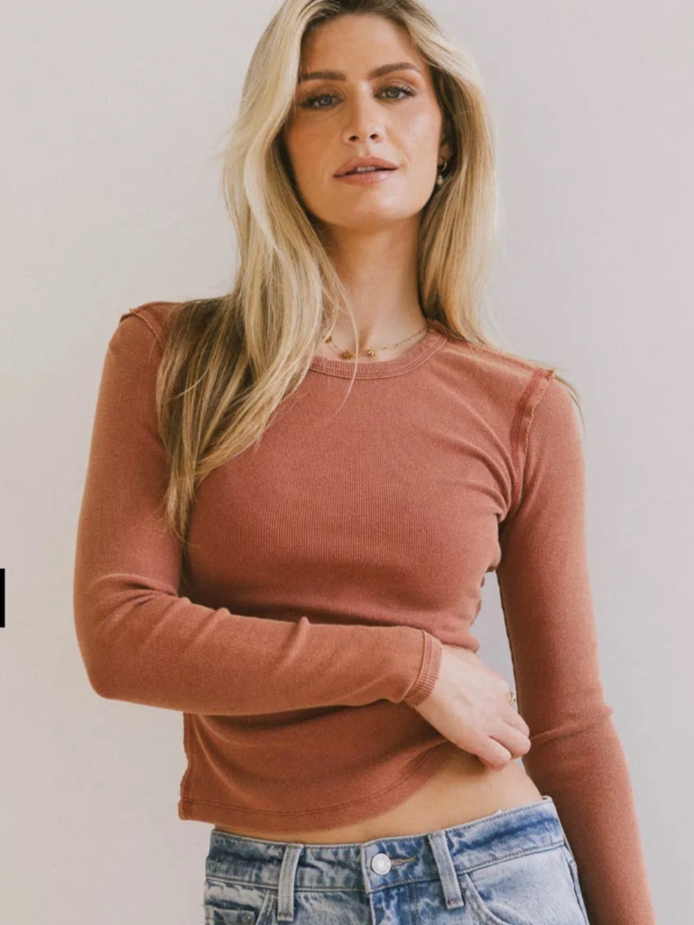 Abercrombie & Fitch Mauve Ribbed Long-Sleeve Top